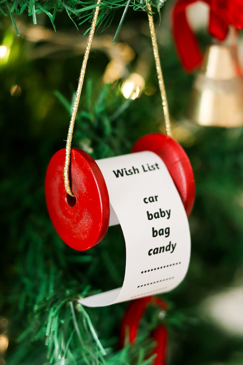 Ornament de brad de Crăciun, BSY310, 4.2x3.5 cm, Lemn, Rosu - imagine 3